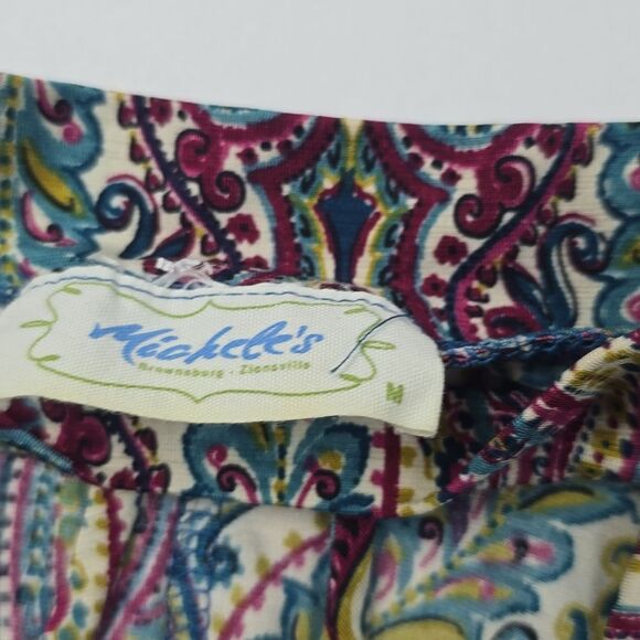 -1041 Paisley Print Boho Cut Out Chest Mock Neck 3/4 Sleeve Dress Medium - Picture 3 of 7